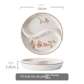 Ceramic Double Grid Eight Trigrams Mandarin Duck Dining Plate (Option: 10 Inch Flower And Bird Plate)