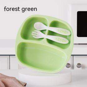 Baby Eating Special Solid Food Bowl Drop-resistant Three Grid Divided Plate (Option: Forest Green)