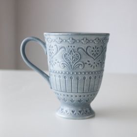 Ceramic Underglaze Haze Blue Tulip Relief Dinner Plate (Option: Goblet)