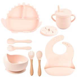 8-piece Children's Silicone Tableware Set Dinosaur Silicone Plate Bib Spoon Fork Cup Baby Silicone Plate (Option: Y4-B)