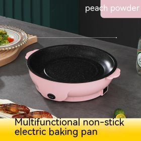 Takeaway Electric Baking Pan Mini Electric Griddle Household Non-stick Barbecue Oven Ingredients Supermarket Plate (Option: Peach Pink-22cm-US)