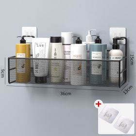 Shower Wall Shelf Wall Mounted Bathroom Shelves Storage Rack Toilet WC Accessories Kitchen Free Punch Condiment Storage Baskets (Ships From: China, Color: black large)