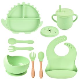 8-piece Children's Silicone Tableware Set Dinosaur Silicone Plate Bib Spoon Fork Cup Baby Silicone Plate (Option: Y3-D)