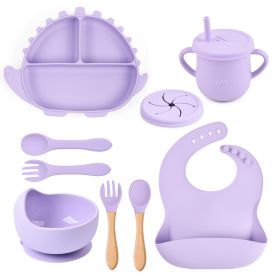 8-piece Children's Silicone Tableware Set Dinosaur Silicone Plate Bib Spoon Fork Cup Baby Silicone Plate (Option: Y2-E)